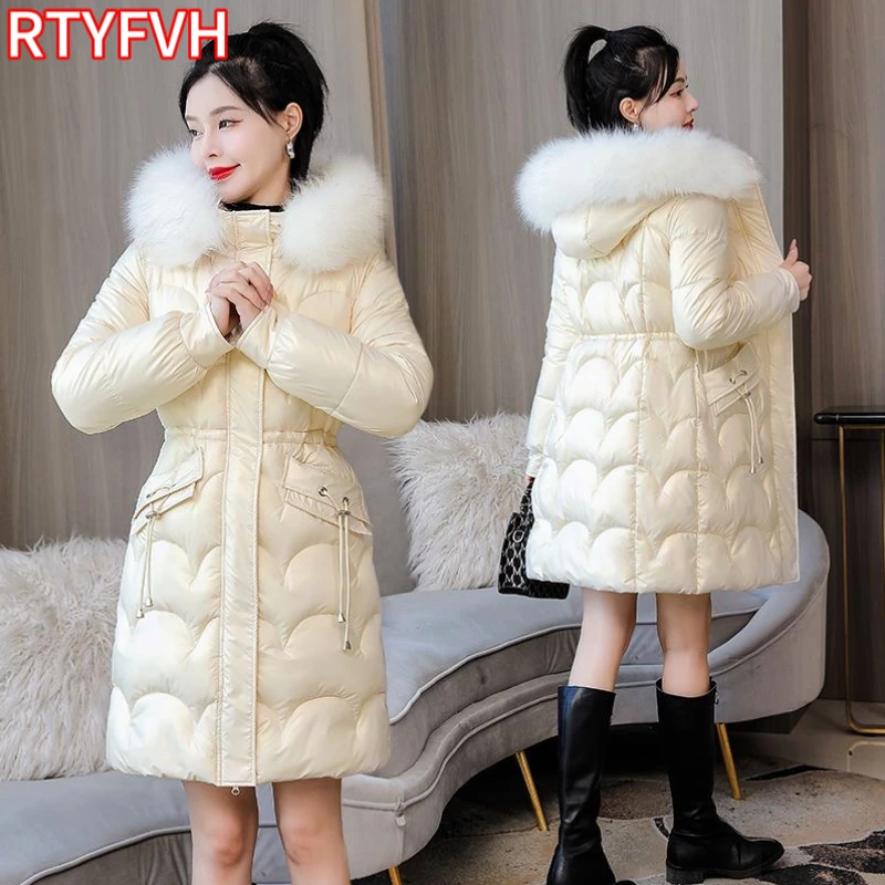 2024 New Winter Jacket Parkas Women Coat Fur Collar Hooded Overcoat Female Jacket Thick Warm Cotton Padded Puffer Parka Outwear