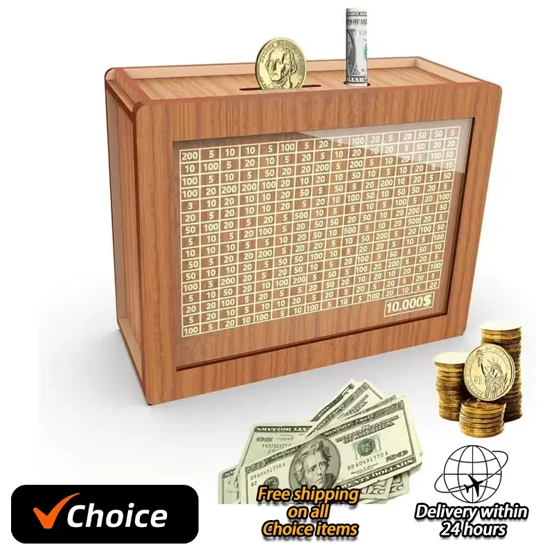 Euro Money Box Wooden Piggy Bank Money Box with Savings Goals and Digital Box to Exercise Children's Financial Management Skills