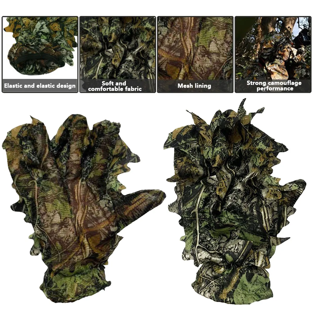 3D Camouflage Leaf Hunting Gloves Sneaky Comfortable Non-slip Leaf Gloves For Hunting Shooting Outdoor Photography Training Gear