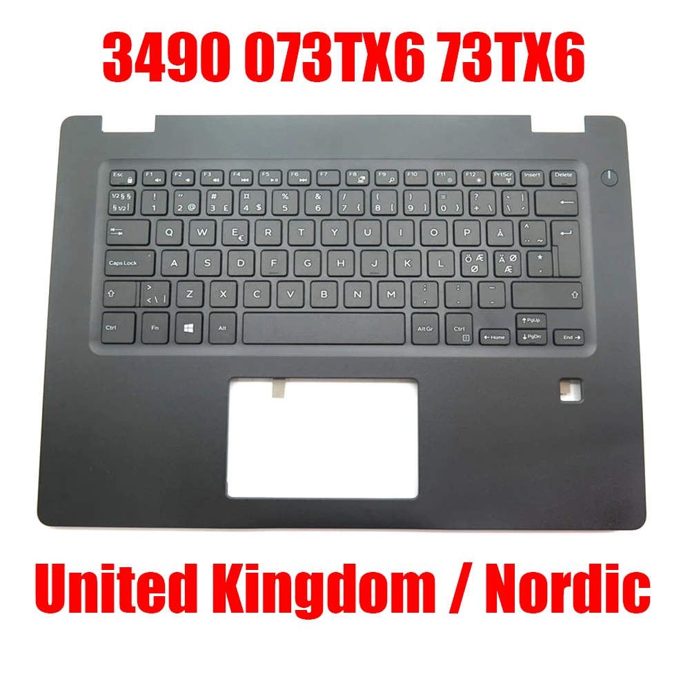 UK NE Laptop Palmrest For DELL For Latitude 3490 073TX6 73TX6 Without Backlit Nordic With Fingerprint Hole Black Upper Case New