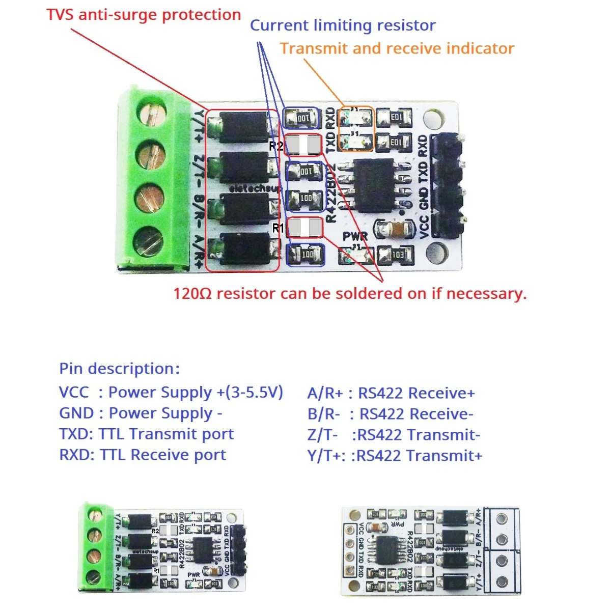 5V 3.3V UART PWM GPIO Digital Signal Full-Duplex Transceiver RS232 TTL to RS422 Converter Module for Raspberry Pico Pi Zero W