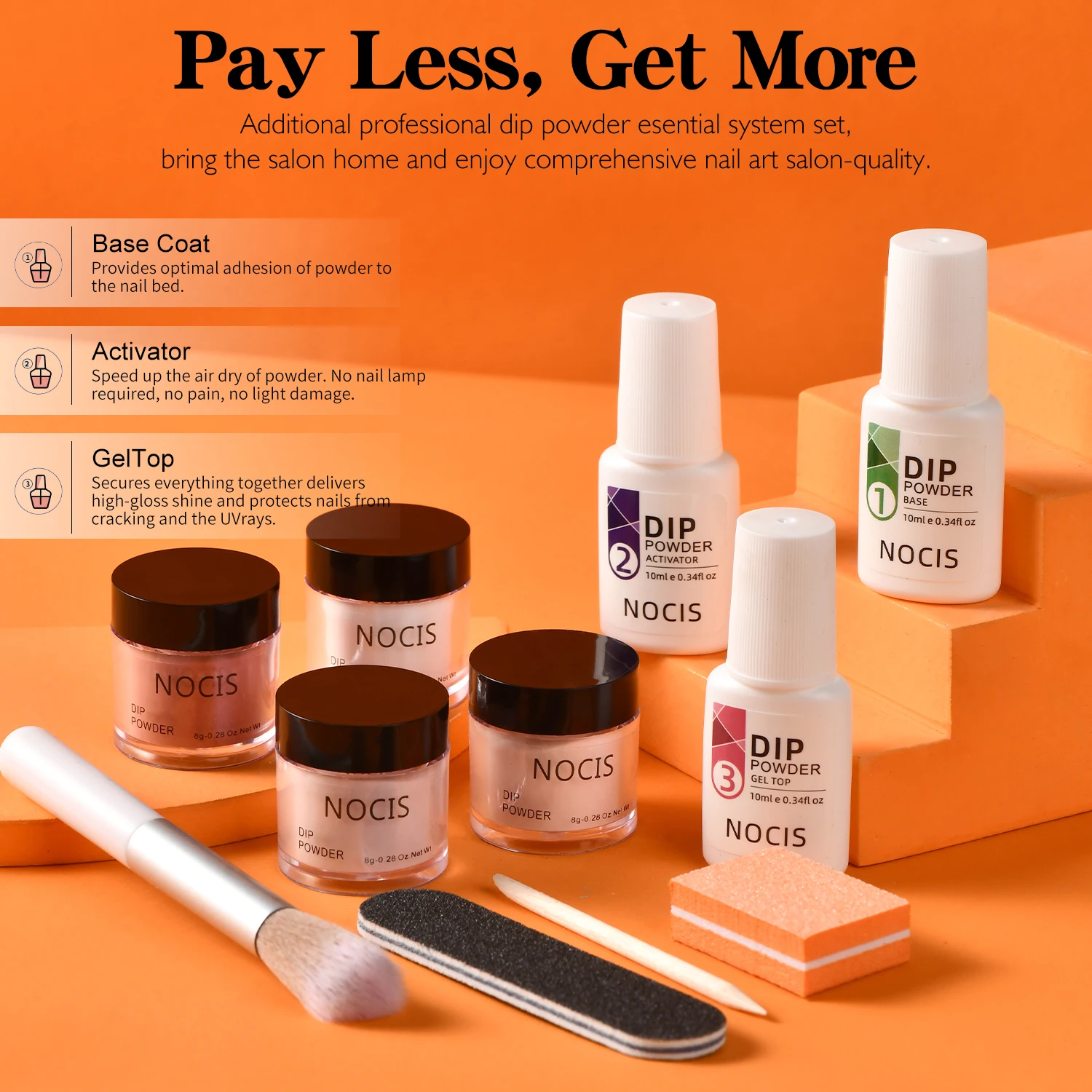 

NOCIS Introduction to Immersion Powder Nail Kit, 4 Colors Bare Pink Sparkling Acrylic Immersion Powder System Liquid Set