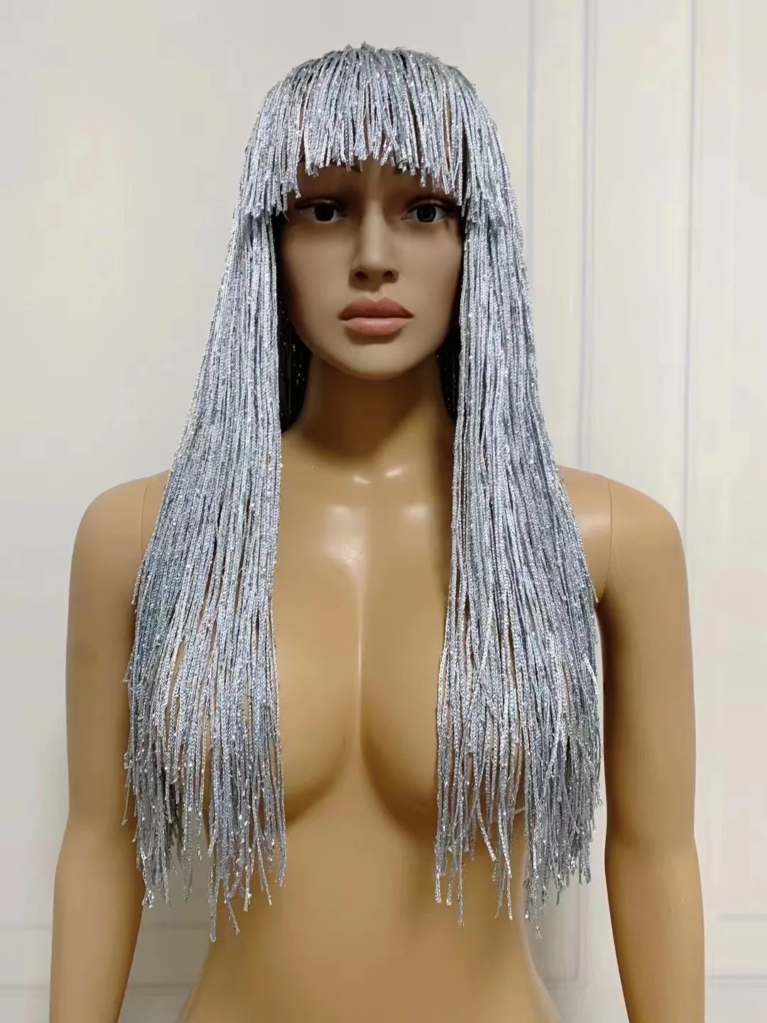 Designer Zilveren Kwastje Pruik Vrouwen Verjaardagsfeestje Franjes Hoofddeksels Club Podium Danseres Zangeres Accessoires