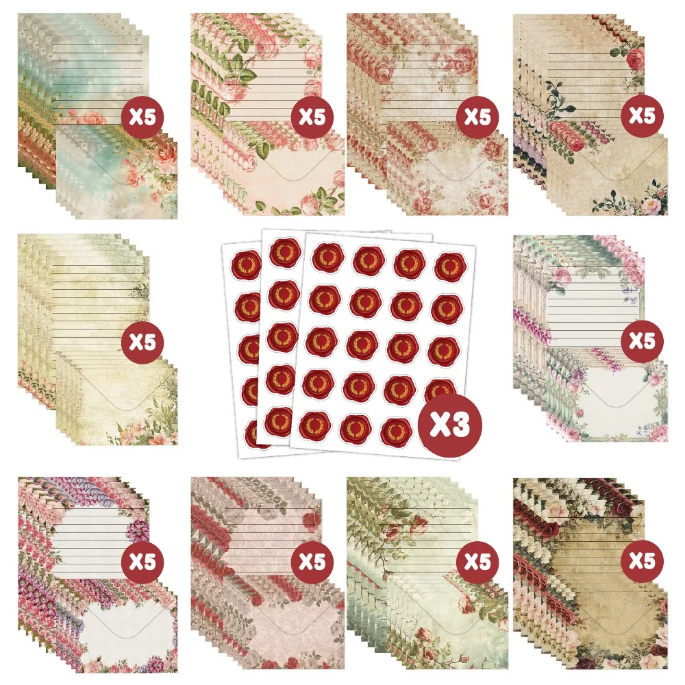160PCS Watercolor Letter Paper Set Artistic Design Seal Stickers Invitation Letter Envelope Set Writing Paper DIY