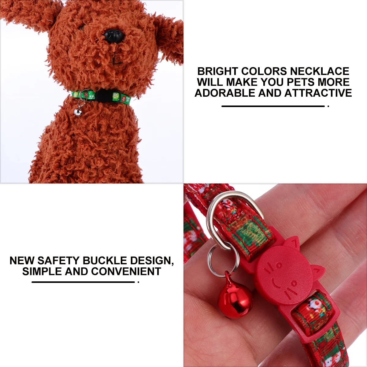 

4Pcs Pet Collar Adjustable Xmas Patterns Bell Lightweight Necklace Lovely Charming Gift for Cats Dogs Pet Collar