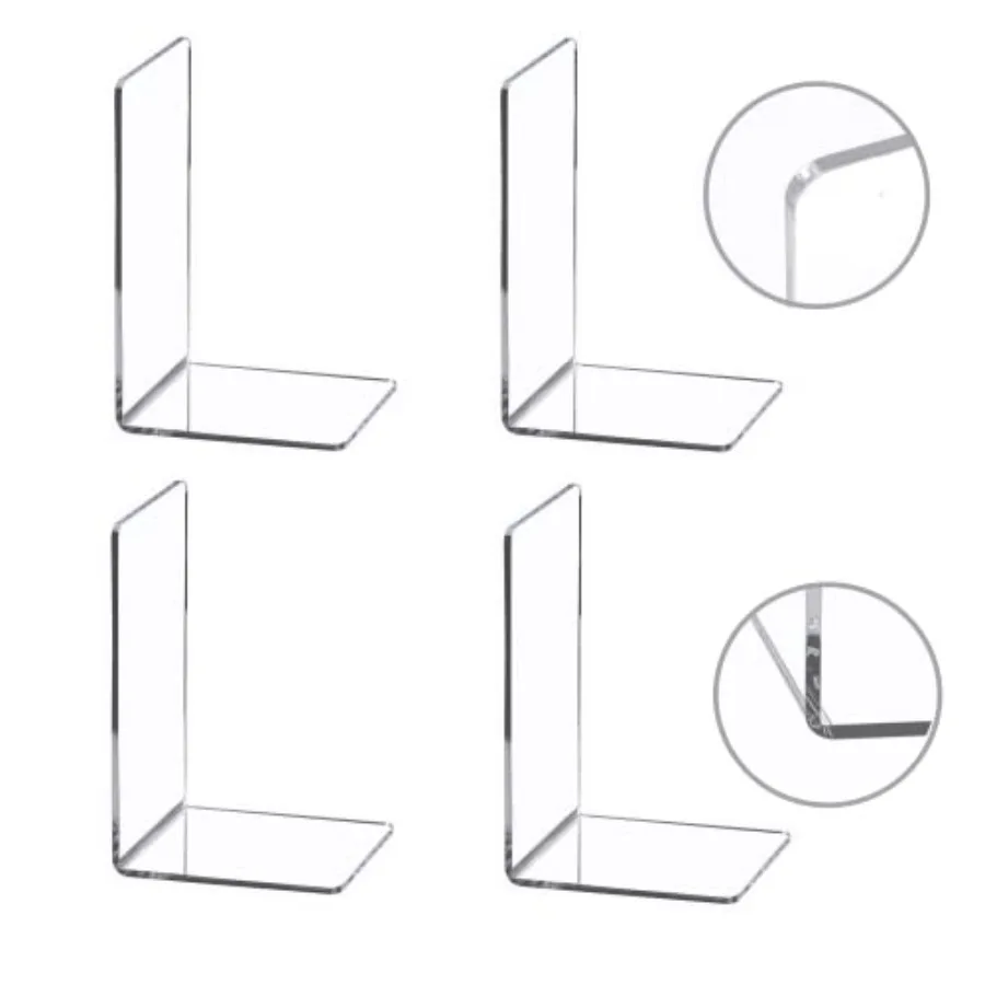 

4 Pieces Bookends, Clear Acrylic Bookends for Shelves, Heavy Duty Book Ends and Desktop Organizer, Book Stopper for Books/Movie
