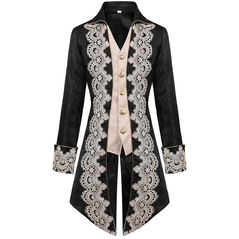 Cosplay Medieval Victorian Steampunk Gothic Coat Punk Tuxedo Adult Men Costume Halloween Tailcoat Trench Frock Outfit Overcoat A