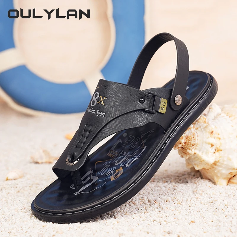 Breathable Men\'s Slippers Summer Water Trekking Beach Sandals Fashion Soft Sole Leather Shoes for Men Anti Slip Flip flo