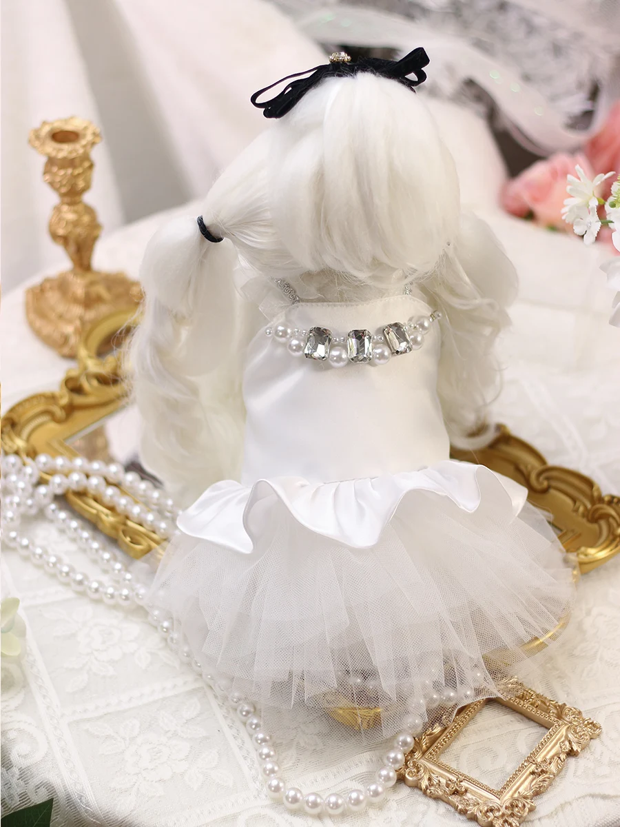 Trendy Black White Wedding Dress For Small Medium Dogs Summer Thin Pet Dog Cats Clothes Fashion Crystal Lace Sling Skirts Poodle