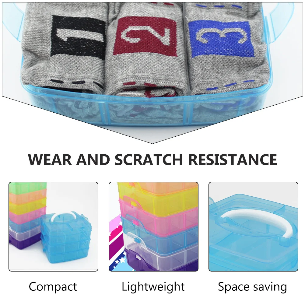 

1Pcs Plastic Jewelry Storage Box Blue Three Layer Detachable Compartment Organizer Socks Holder Portable Home Desktop