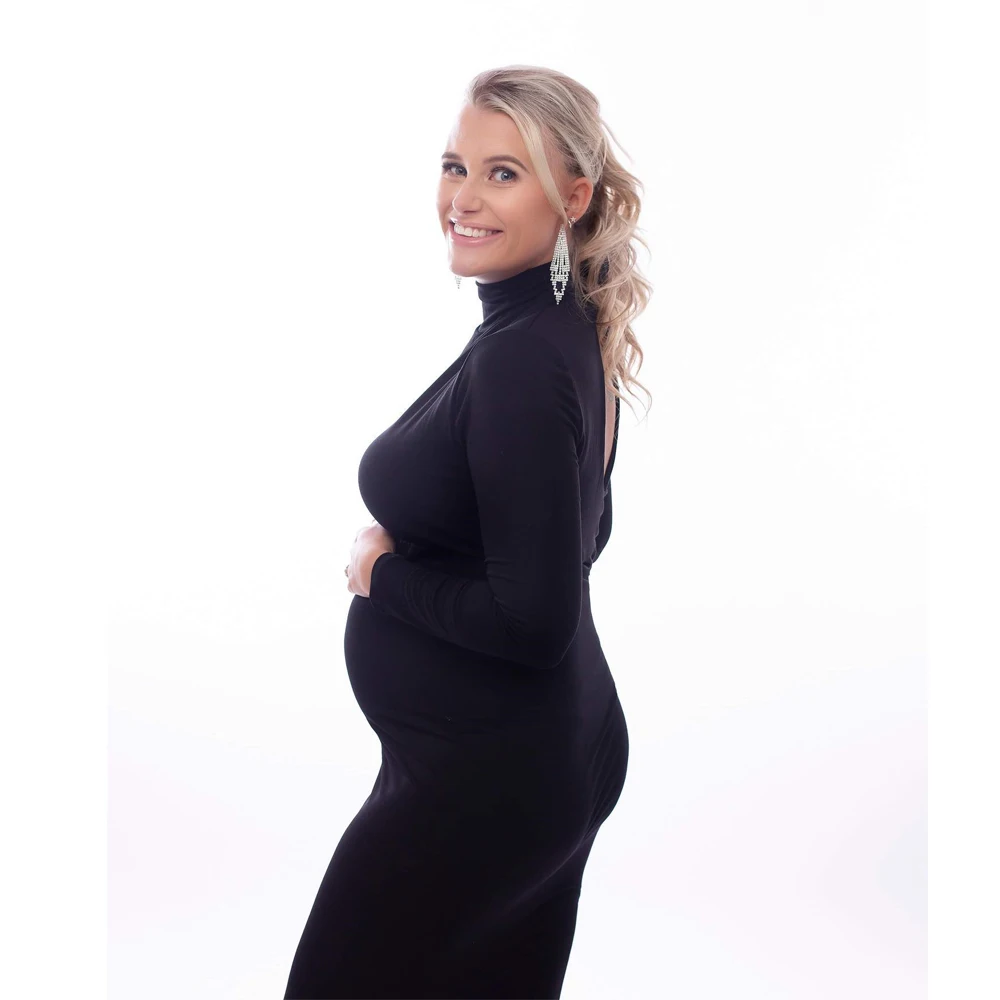 

Maternity Photography Gown Sexy Fashionable Black Stretch Cotton Floor Length Dress Baby Showers Pregnancyphoto Shoot Costume