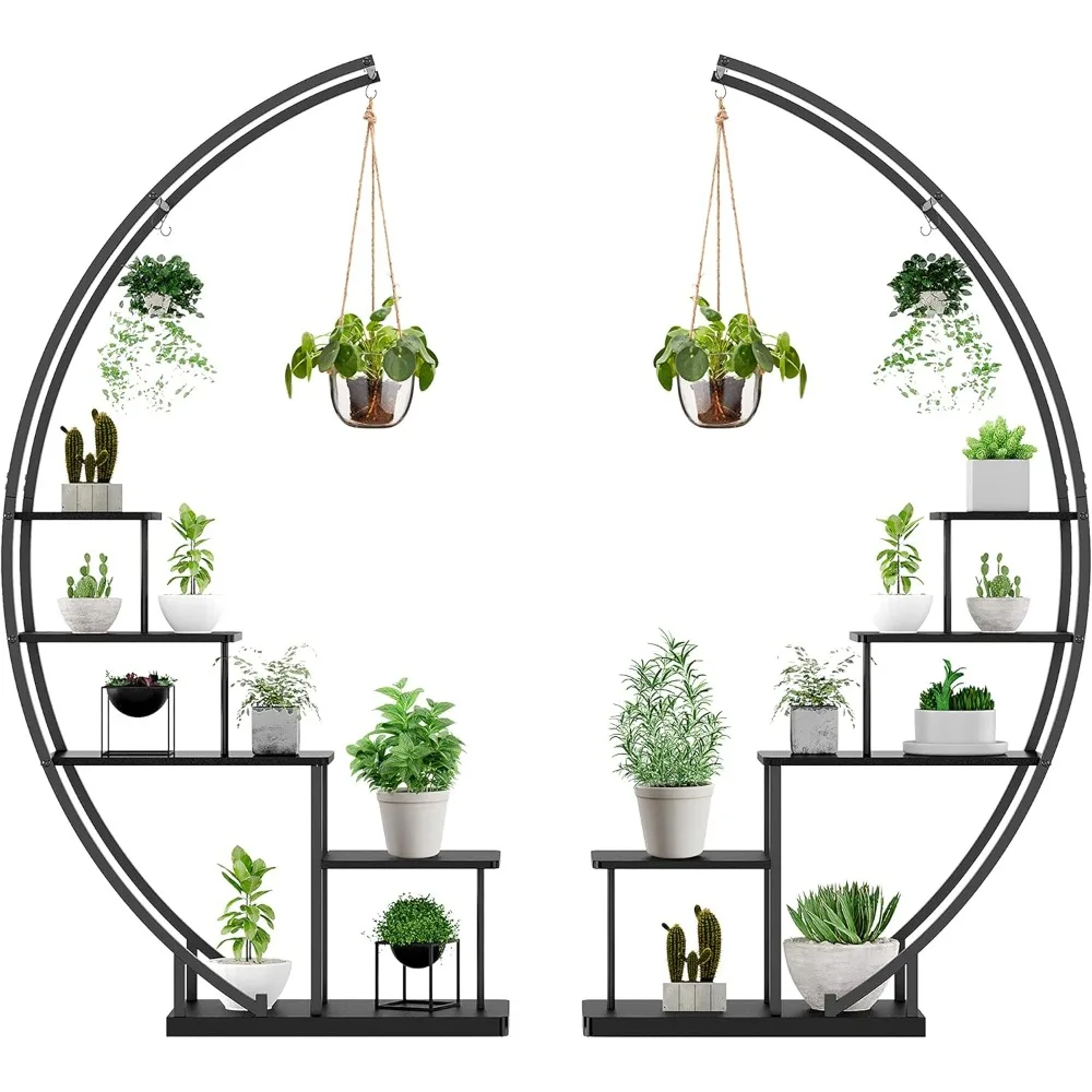 

5 Tier Metal Plant Stand Indoor, 67.25“ Tall Half Moon Shape Multiple Stand Holder Shelf Planter Display, Hanging Shelf Flower S