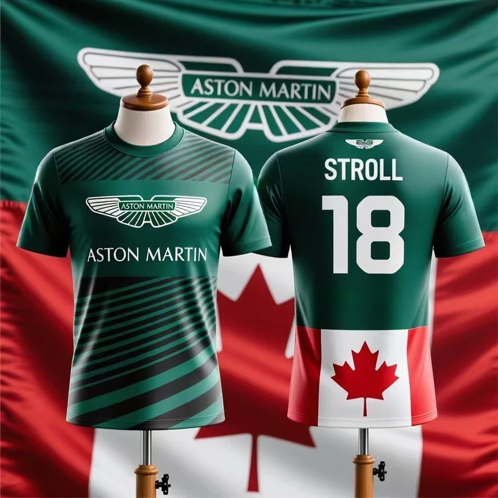 Aston Martin Canada T-Shirt 2026 Lance Stroll 18 T-Shirt Canadian Racers Team Racing Suit Quick Drying Motorcycle Outdoor