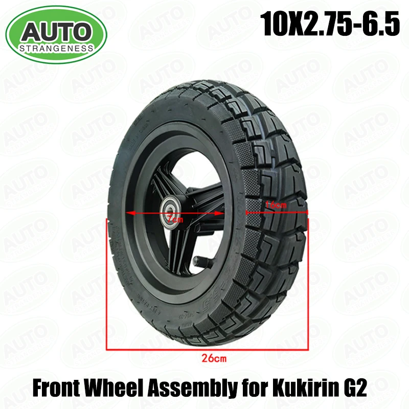10x2.75-6.5 Front Wheel Assembly with Thick Pneumatic Tire, Aluminum Alloy Rim, Replacement for Electric Scooter