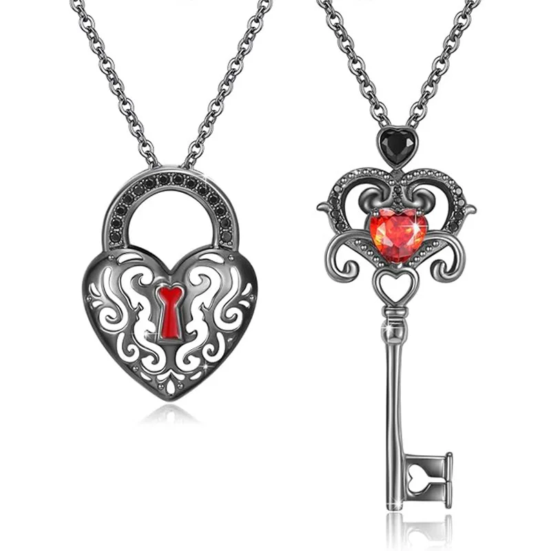2pcs/set Hollow Love Collarbone Chain Key Lock Creative Couple Girlfriend Gift Necklace Pendant