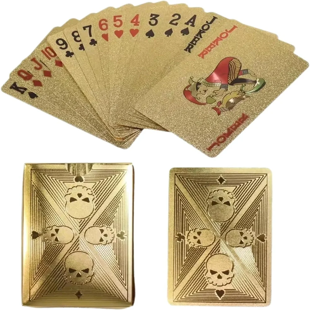 Black Gold Foil Skull Poker Cards Waterproof PVC Plastic Magic Cards for Gambling Board Game Washable Flexible Use Playing Cards