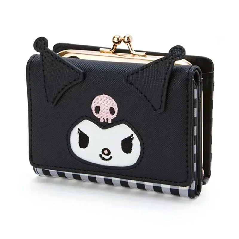 Sanrio kuromi new PU women's short wallet hello kitty buckle card holder children's coin purse girl boy Melody clutch