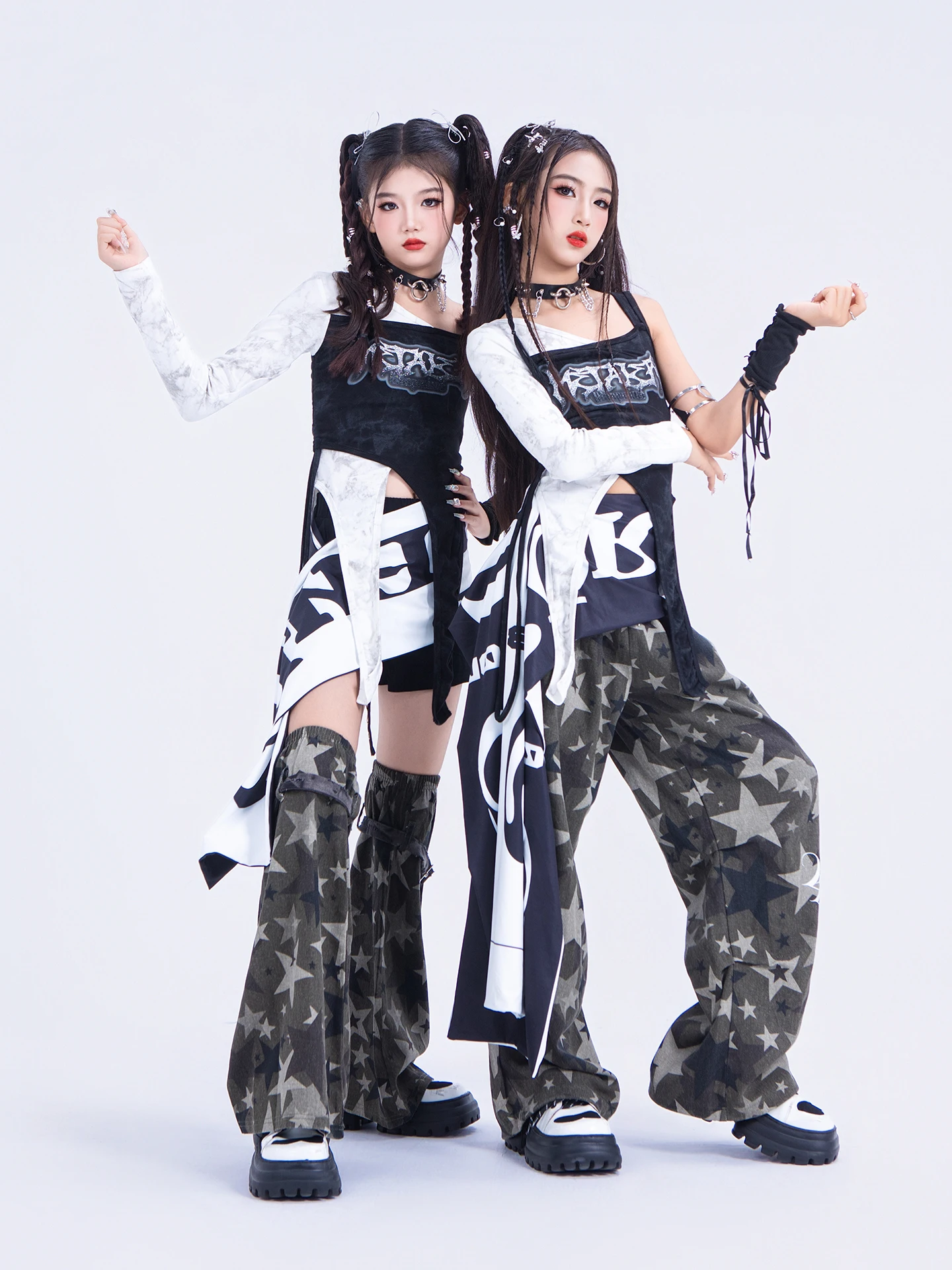 ملابس رقص الجاز للأطفال لعام 2025 ملابس Kpop للفتيات مجموعة ملابس الرقص في الشوارع سترة سوداء سراويل فضفاضة ملابس الهيب هوب الهذيان DQS21477 #4