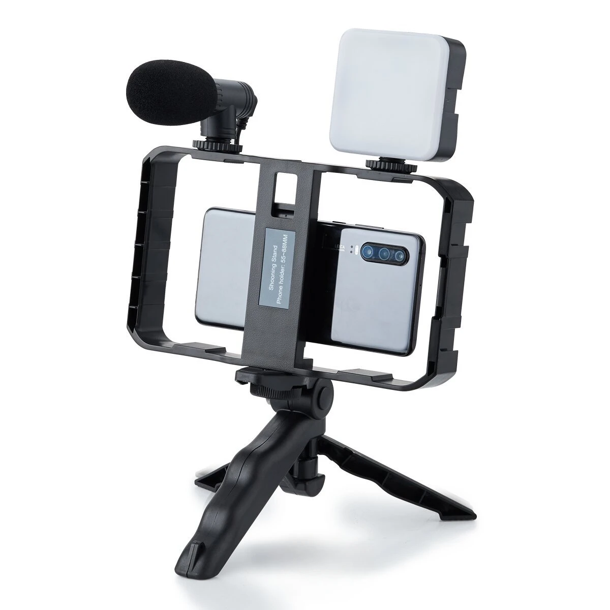 

SmartPhone Cage Protective Case with LED Fill Light Microphones Phone Video Stabilizer Handheld Tripod Mount For Vlog Video Kit
