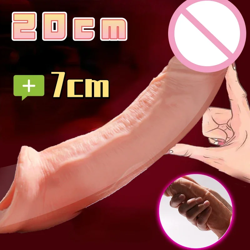 20Cm Penis Vergroting Mouw Penis Verlenging Resuable Condooms Penis Extender Dalay Tijd Seksspeeltjes Voor Mannen Volwassen Speelgoed Sekswinkel