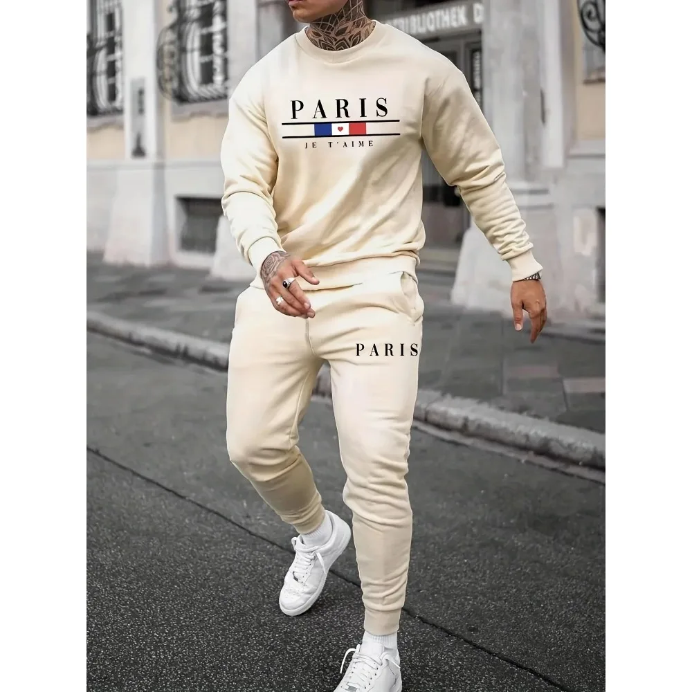 

Autumn and winter fashion quality printed hoodie men's casual long sleeve fitness jogging sports jumper + trousers 2 sets