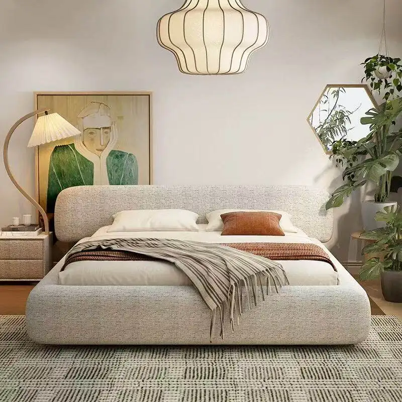 

style haute couture Italian minimalist fabric bed embraces the high-end large bedroom, master bedroom double upholstery bed