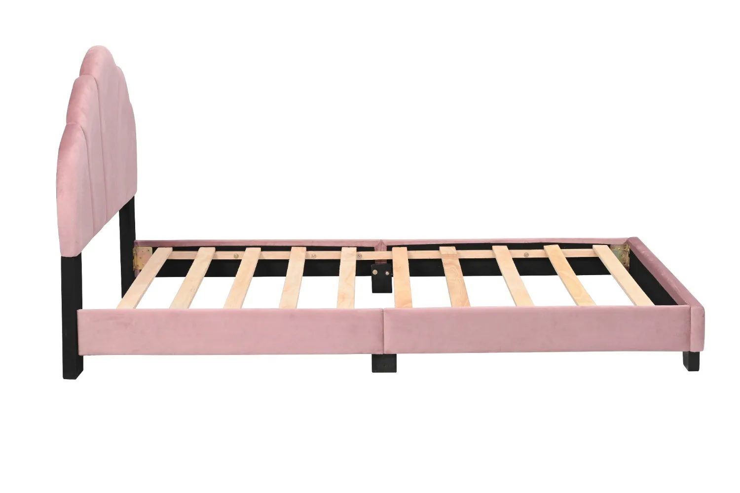 Upholstered Twin Size Platform for Kids, Wooden Bed Frame with Slatted  Base, Cute Bed Frame with Shell Design Headboard