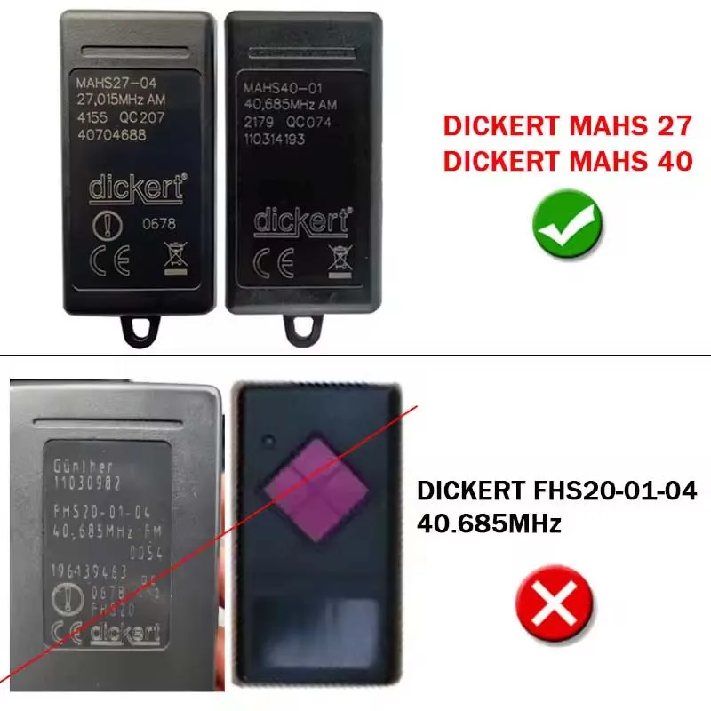 For DICKERT MAHS40-01 MAHS40-04 MAHS40 01 04 40.685MHz Garage Door Remote Control Opener MAHS27 MAHS27-01 MAHS27-04 27.015MHz
