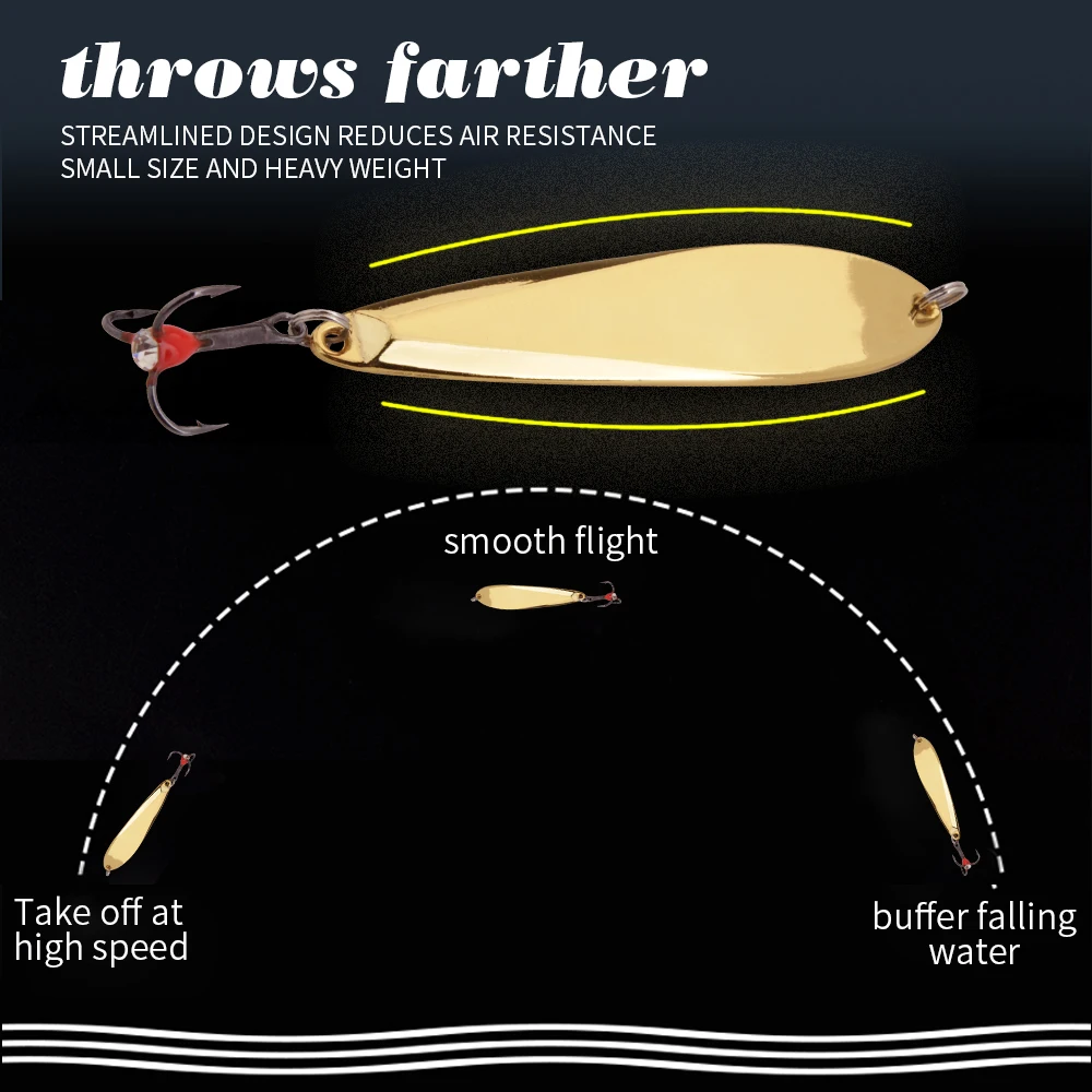 FTK 버티컬 지그 겨울 얼음 낚시 루어 골든 실버 73mm 12g 메탈 스푼베이트 트레블 훅 포함 농어 및 파이크 낚시용
