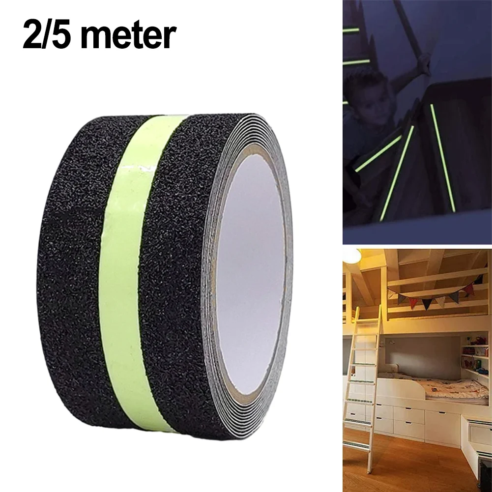 2/5M Anti Slip Traction Tape Glow In Dark Green Stripe Friction Abrasive Strong-Adhesive Safety Traction Tape For Stairs Steps