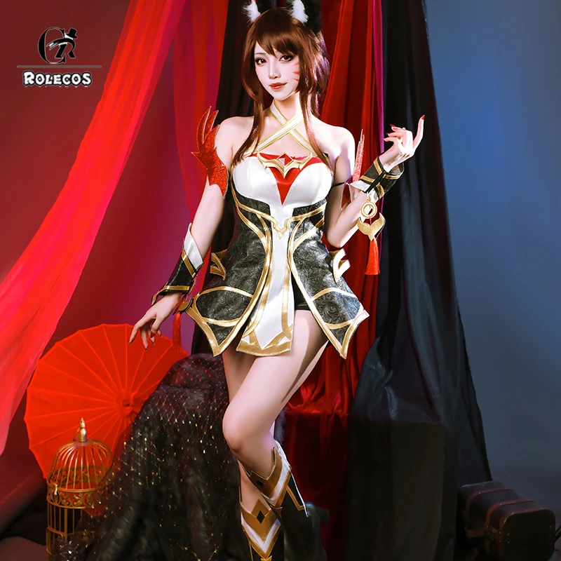 

ROLECOS Game LOL Immortalized Legend Ahri Cosplay Costume LOL Nine Tailed Fox Ahri Costume Halloween Women Suit Fullset Outfit