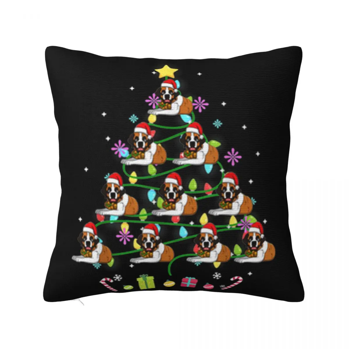 

Hot Funny Saint Bernard Christmas Tree Color Led Light Swag New Print Female Halloween Boy Pillow Case