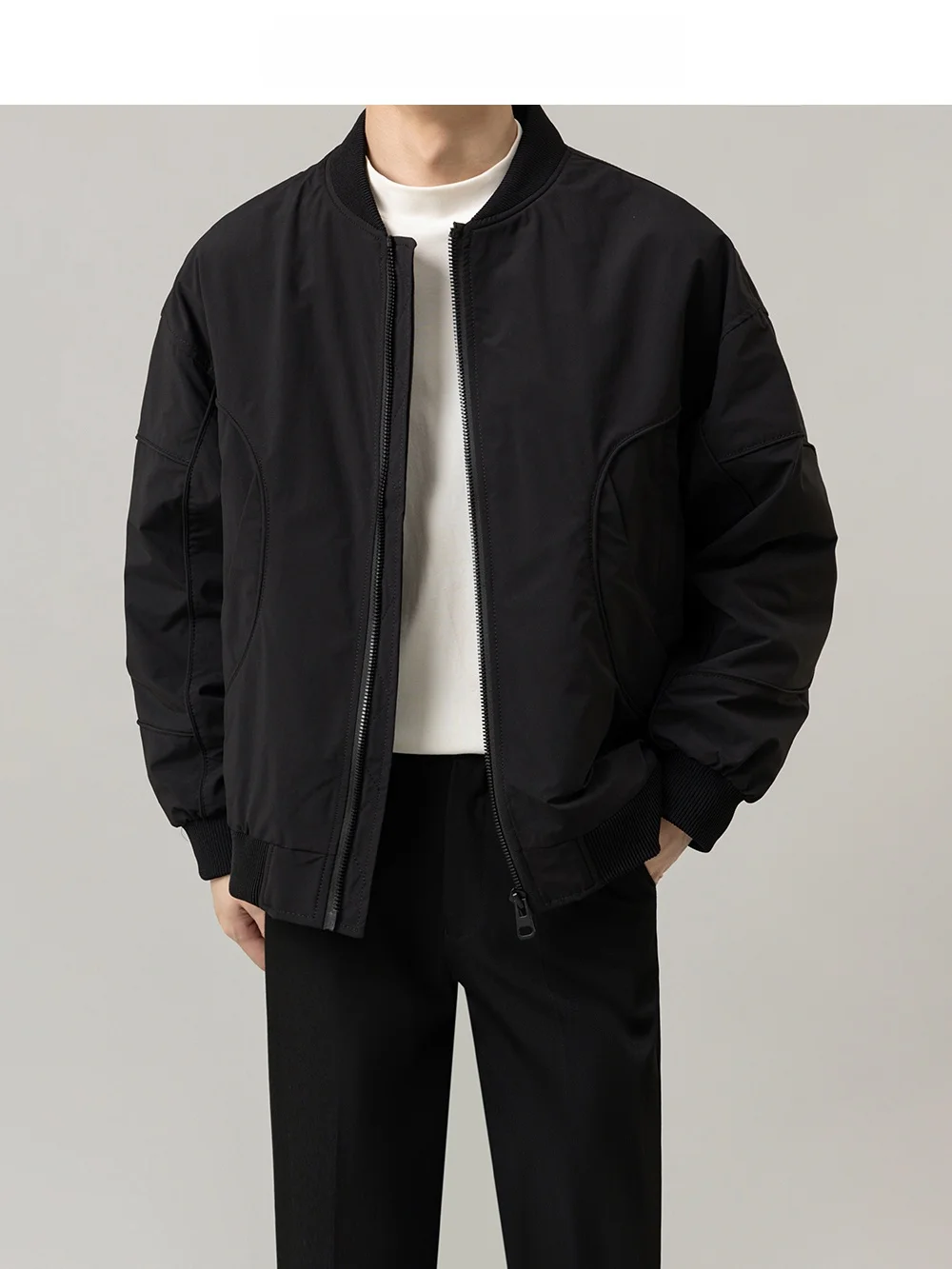 Casual Flight Jacket Men's Slim Fit Short Top Coat Korean Version Leisure Style Polyester Fiber Long Sleeve Zipper Closure