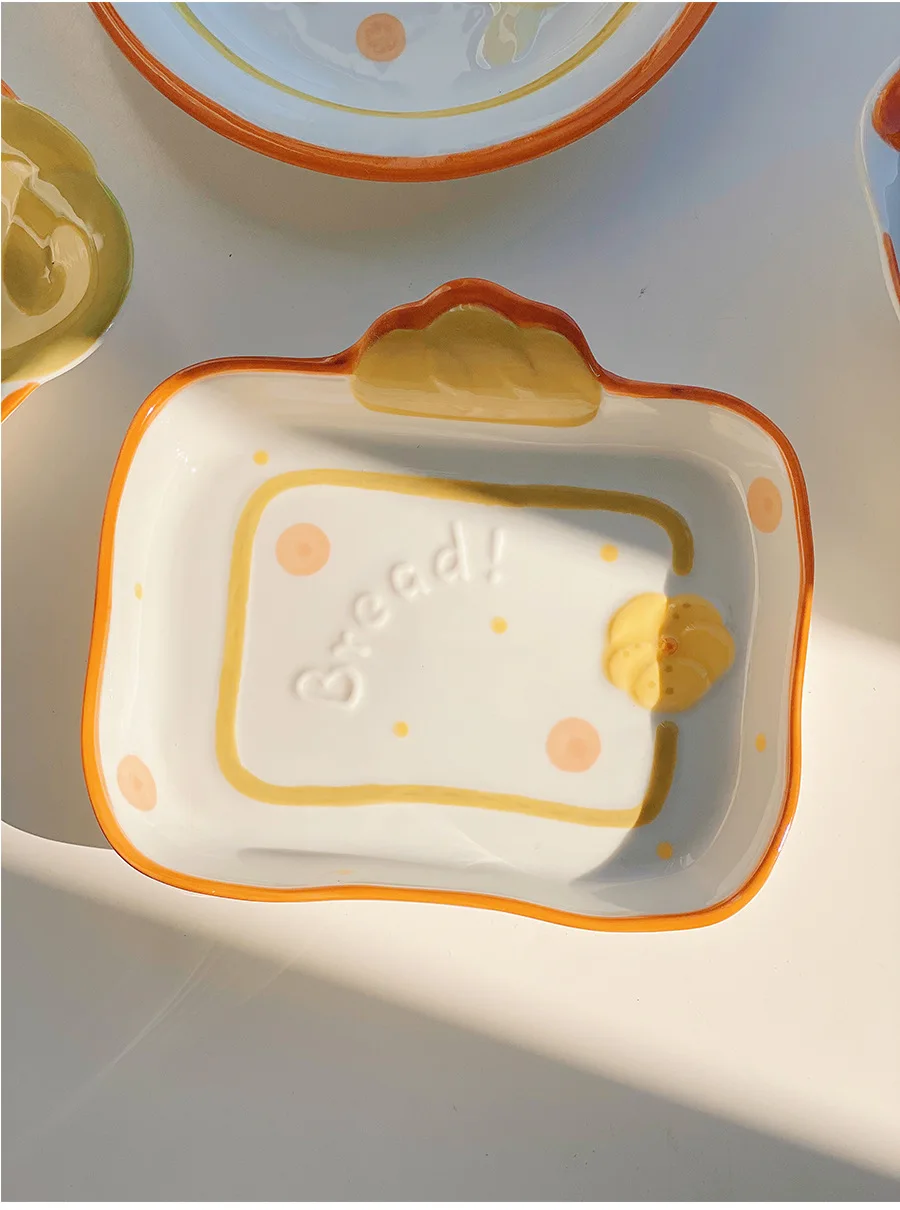 

2pcs Adorable Ceramic Dessert Plates For Bread Cookie Serving Cute Dish Home Sauce Appetizer Small Versatile Photography