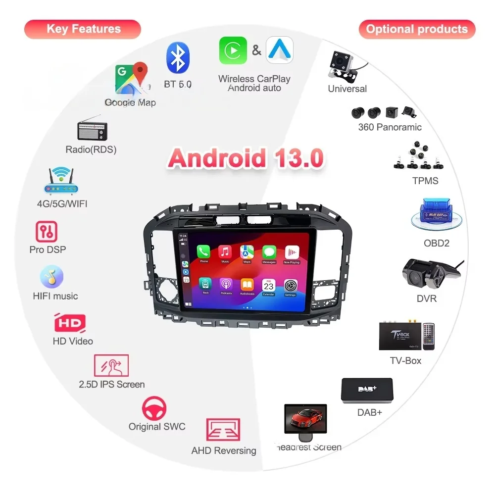 

Автомагнитола Android 13 для Ford F150 F-150 2015-2024 с беспроводным CarPlay и Android Auto, 13.3-дюймовый экран, мультимедийный плеер