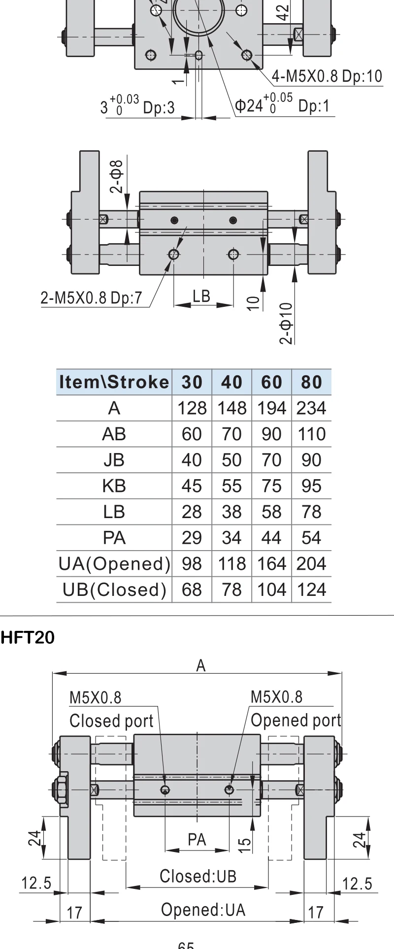 HFT-Serie Pneumatischer Zylinder mit großem Durchmesser, offener Fingerzylinder HFT10/16/20/25/32x20/30/40/60/80/150-S – Detail 11