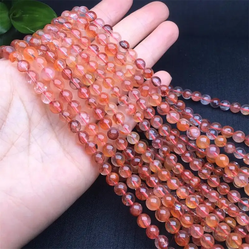 6MM Natural Red Fire Quartz Hematoid Triple Circle Bracelet Women Healing Gemstone Crystal Strand Bangles Jewelry Christmas Gift