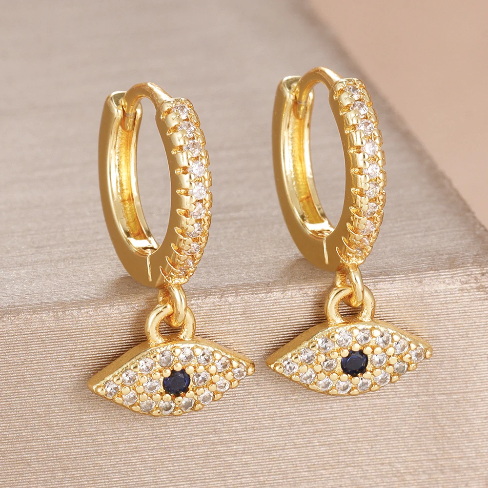 1 Pair Luxury Fashion Blue Zircon Evil Eye Hoop Earrings Cute Small Piercing Cartilage Stud Earrings For Women Korean Jewelry - view 4