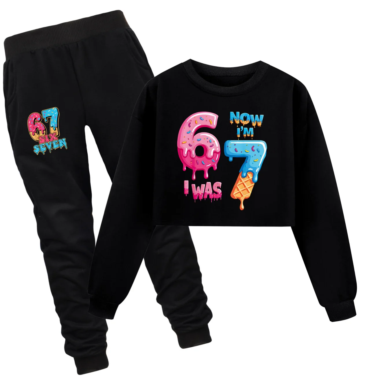 

Забавный спортивный костюм с длинными рукавами для девочек-подростков, свободная толстовка с капюшоном, топ и брюки, комплект осенней одежды, наряд Steal a Brainrot Esok Dua 67