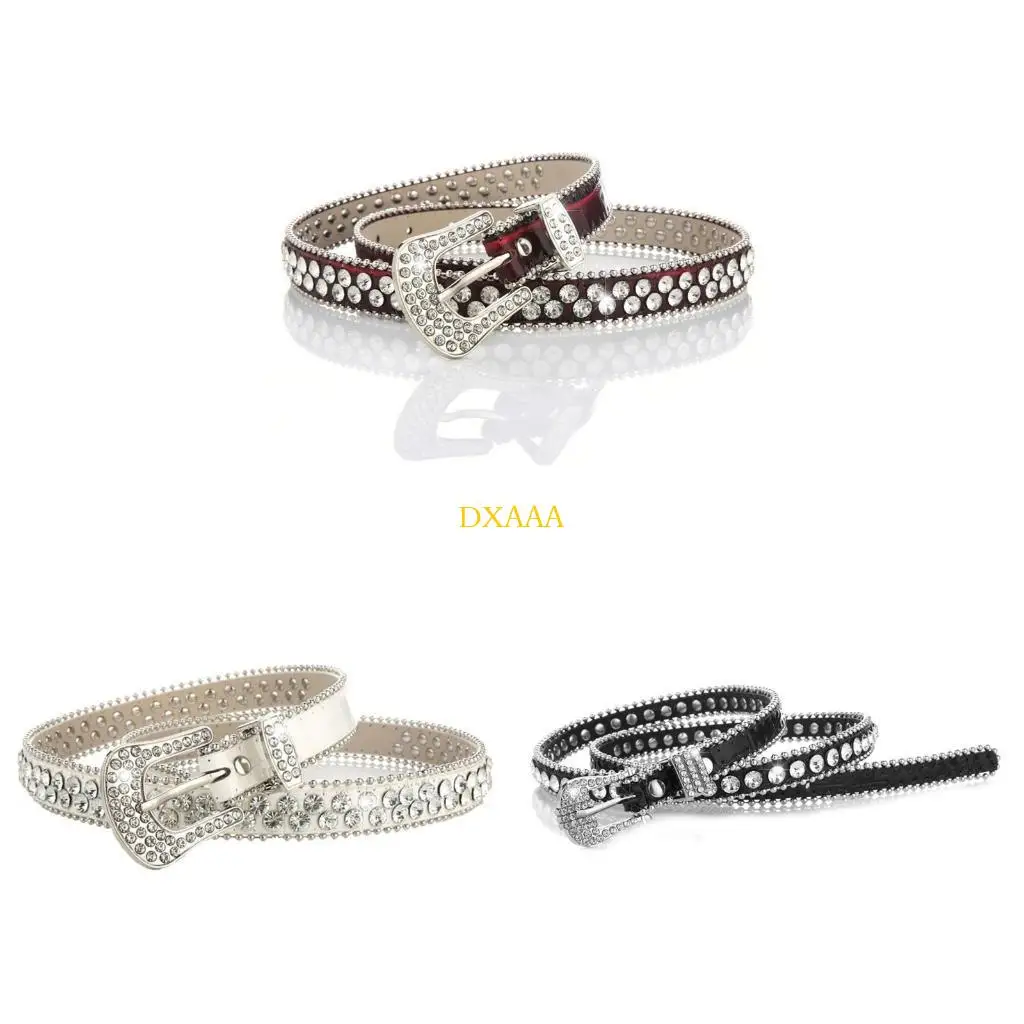 

DXAA Rhinestones Belt for Jeans Women Rhinestones Leather Belt Bling Studded Western Cowgirl Waist Belt for Jeans Pants