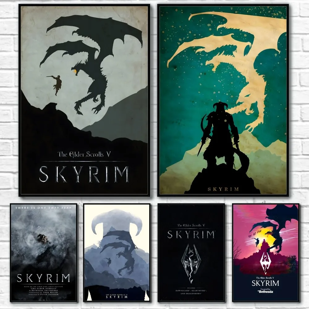 Classic Game S-Scroll V S-Skyrim Poster Sticky Wall Art Printing Waterproof Home Living Bed Room Bar Aesthetic Decor