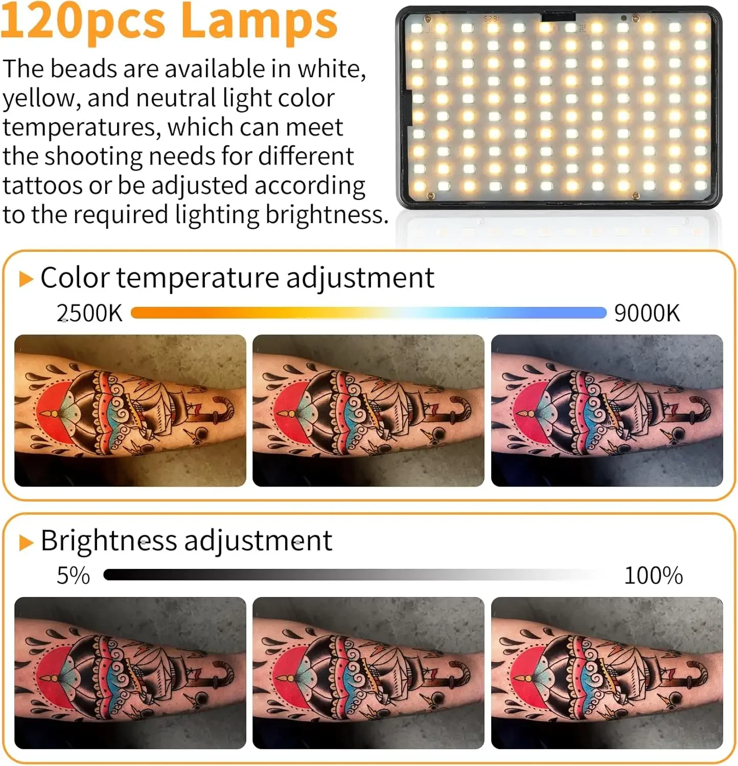 120 LED Reduce Reflected Fill Light Of Tattoos With 52mm Cpl Cellphone Lens Circular Polarizing Filter Tattoo Photography Light