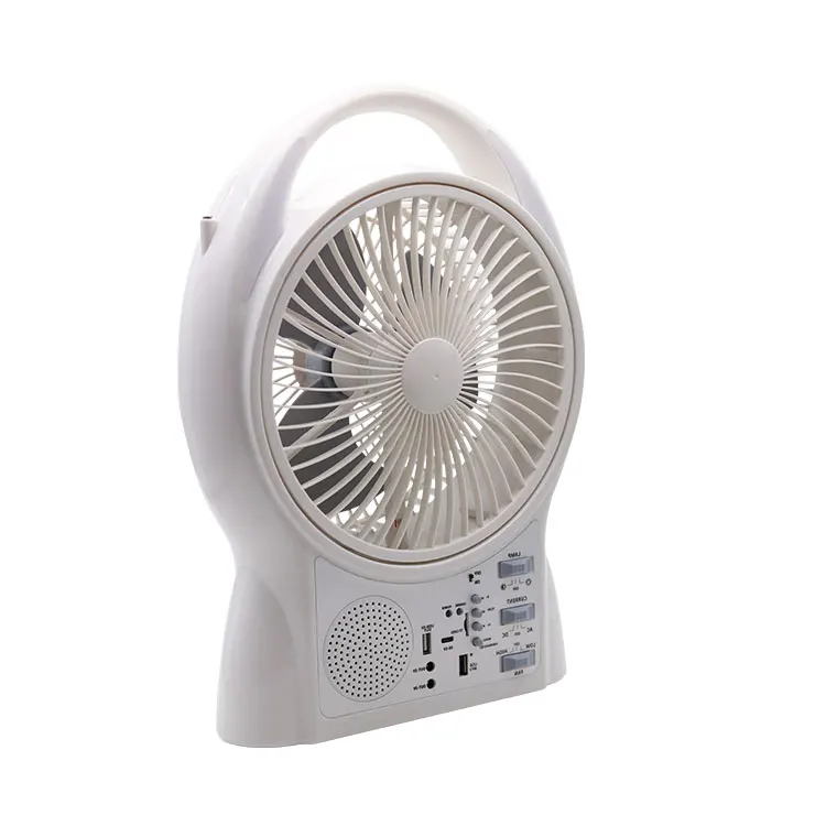 

5800mAH Solar Desktop Fan with Solar Panel Bluetooth Speaker FM Radio Rechargeable Table Fan with USB Port