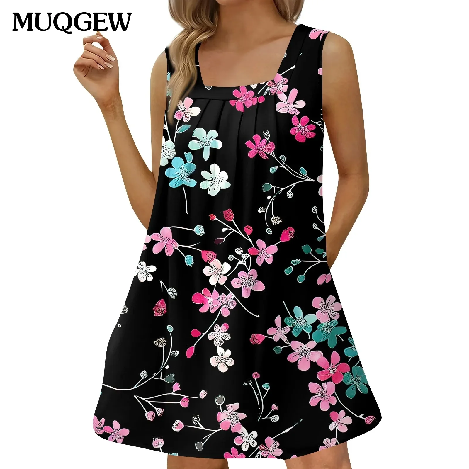 Summer Mini Dress Floral Print Prom Dresses Women Sleeveless Dress Fashion Female Evening Vestidos Beach Sundress