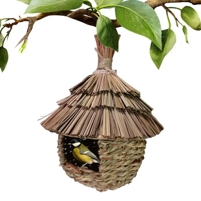 Outdoor Bird Woven House Outdoor Rustic Straw Bird Houses Country Elegance Wild Bird Observation Birdhouses Pet Bird Shelter For