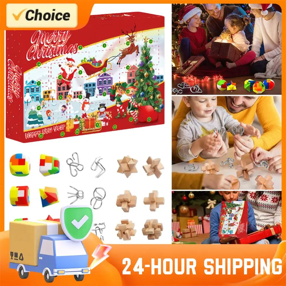 

Xmas Countdown Calendar Box Plastic Metal and Wooden Puzzle Toys Brain Teaser Puzzles Adults Interactive Game Educational Toys