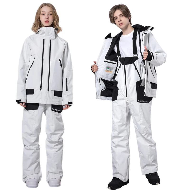 Combinaisons de ski coupe-vent en coton épais pour hommes et femmes, combinaisons de neige isolantes imperméables, ensembles de pantalons de