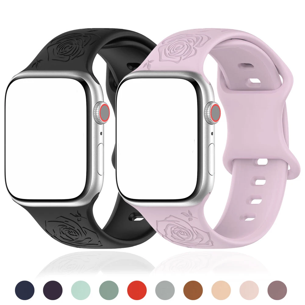 Rose Printed Silicone Band for Apple Watch Strap 49mm 45mm 44mm 42mm 41mm 40mm Bracelet for iWatch Series 9 8 7 6 5 4 3 SE Ultra