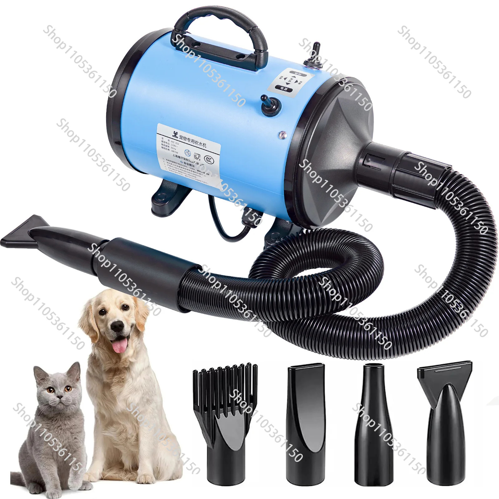 High Power Low Noise Pet Dryer for Large Dogs, 2 Speed Adjustable Temperature Pet Grooming Blower Dryer Box