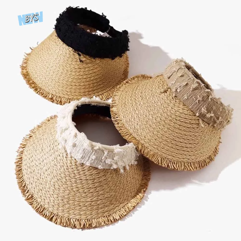 

UV Protection Empty Top Straw Hat Woven Straw Empty Top Sunscreen Hat Wide Brim Lightweight Folding Sunshade Hat Summer Outdoor